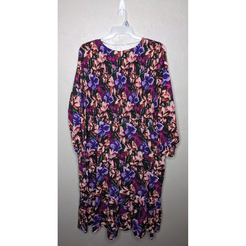 Terra & Sky Womens Plus 4X Multi Floral Long Sleeve Smocked Tiered Maxi Dress
